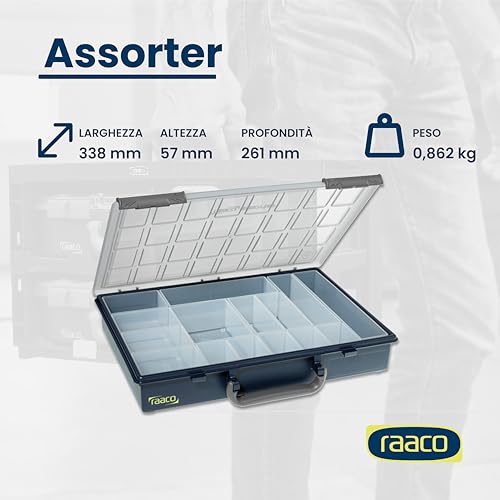 Raaco Assorter Tool Box Organizer – Full-Size –15 Slots Adjustable Grid, Semi-Transparent Lid, Polypropylene (PP) Storage Box for Screws, Nuts and Bolts, Small Parts & Hardware (Assorter 55 4x8-15) - size: Full-Size –15 Slots, style: Adjustable Grid
