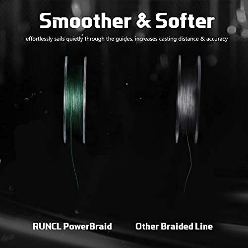 RUNCL PowerBraid Fishing Line 4/8/9 Strands, Braided Fishing Line 300/500/1000Yds - Seamless Weaving Tech, Enhanced Coating Tech, Zero Stretch, High Sensitivity, Smaller Diameter - Braid Line 15-115LB - color: Moss Green, size: 15LB-300yds(4 Strands)