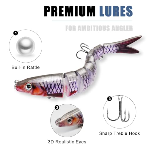 Fishing Lures for Bass Trout Topwater Multi Jointed Swimbaits Slow Sinking Bionic Swimming Lures Bass Freshwater Saltwater Bass Lifelike Fishing Lures Kit - color: Combo R