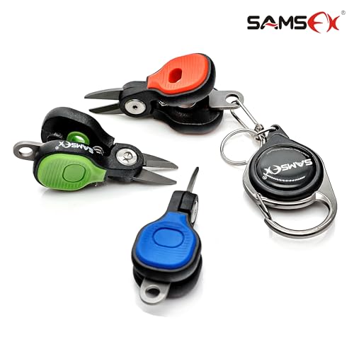 SAMSFX Fishing Nipper with Retractable Tether, Stainless Steel Blades that Cut Braid, Mono and Fluoro Lines, SNIP, Fishing Line Cutters (Green) - color: Green
