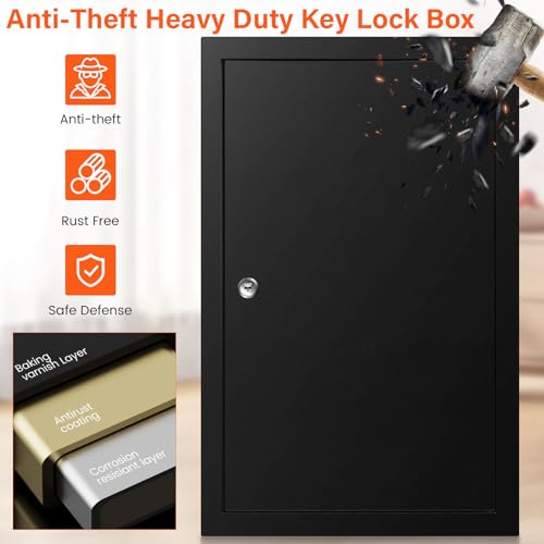 Nebakne 200 Keys Key Cabinet, Anti-Theft Key Lock Box with Key Tags, Adjustable Key Organizer Wall Safe for Car Office House Garage Rental Business - color: Black, size: 200 Key Hook