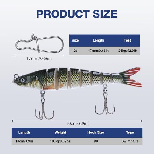 Goture Bass Fishing Lures, Lifelike Jointed Swimbait for Bass Trout Walleye Crappie Pike, Slow Sinking Segment Swimming Bait Fishing Lures for Freshwater and Saltwater, Gifts for Men - color: D1:5pcs Bass Lures with 20pcs Snaps