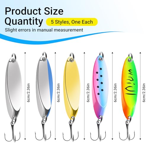 Fishing Jig Spoons Lure Set, 5pcs/25pcs Hard Metal Spinner Baits Spoon Premium Durable Treble Hooks for Bass Salmon Trout Lures Saltwater & Freshwater (5g/7g/10g/15g/20g/21g) - color: 5pcs-7g