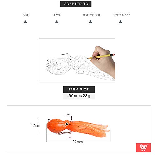 Artificial Octopus Swimbait, Skirt Tail Lure | 3.54/7.87/9.45in, jig head sinking trolling bait. Lingcod, bass, rockfish, saltwater. - color: Yellow 3.54inch/0.81oz