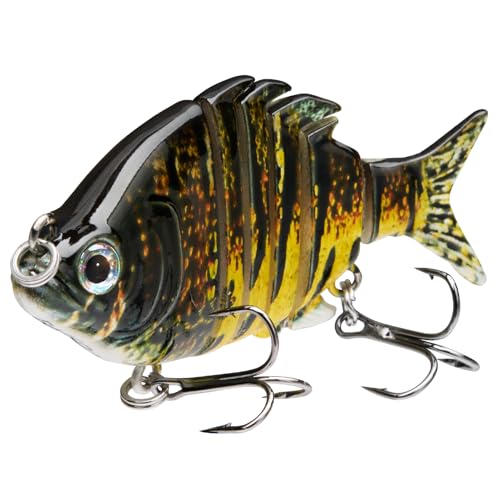 Bassdash SwimPanfish 2.5”/0.34oz Hard Bluegill Swimbaits Multi Jointed Topwater Trout Bass Fishing Crank Lure,Pack of 4 - color: BBYN