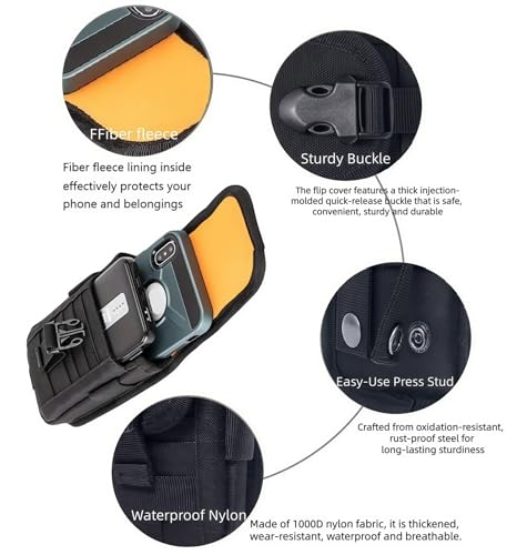 MOLLE EDC Waist Tool Pouch with Key Ring for Fishing,Camping,Hiking | Soft fleece lining protects,4 card slots,cash pocket, pen holder,Adjustable strap holds phone firmly - color: Black