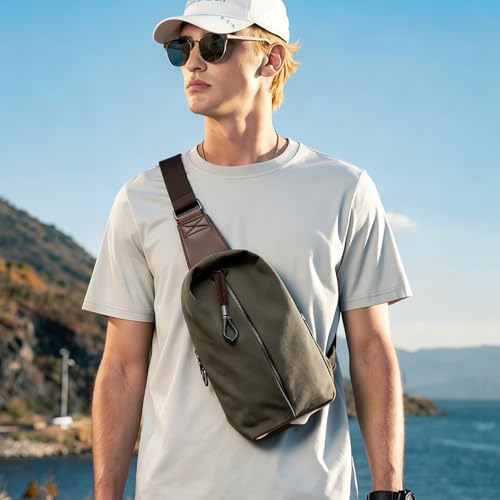 MOYYI Canvas Sling Bag Small Crossbody Bag for Men & Women, 2.5L Mini Casual Daypack Shoulder Bag, 2.5L Capacity (Green) - color: 8004green-2.5l