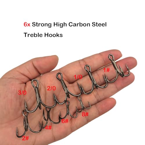 10pcs/Box Fishing Treble Hooks 6X Strong Black High Carbon Replacement Treble Hooks Size 3/0 2/0 1/0 1# 2# 4# 6# 8# - size: 3/0-10pcs