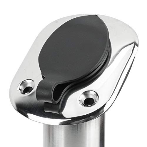 Amarine Made 2Pcs Stainless Steel Fishing Rod Holder Flush Mount with Black PVC Cap and Liner Boat Rod Holder 30 Degrees