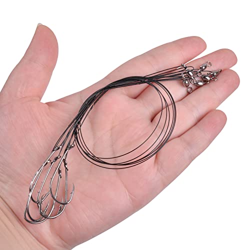 Saltwater Snelled Fishing Hooks with Leader Rig, 24pcs Steel Fishing Wire Leaders with Hook Swivel 11.9in Pre-Tied Wire Trace for Saltwater Freshwater Toothy Predators Bluefish Mackerel - size: 2#_24pcs