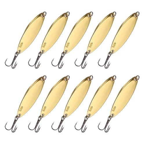 Fishing Spoons Lures, Metal Saltwater Treble Trout Lures Jigging Spoon with Treble Hooks Casting Spinner Baits - color: Gold, size: 10g / 3/8oz