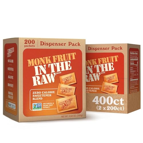 Monk Fruit In The Raw, Sweetener Packets, 200 Ct Box, 2 Pack | Keto Certified Monk Fruit Sweetener Packets, Zero Net Carbs, Zero Calories, Non-GMO Project Verified, Vegan - size: 400 ct