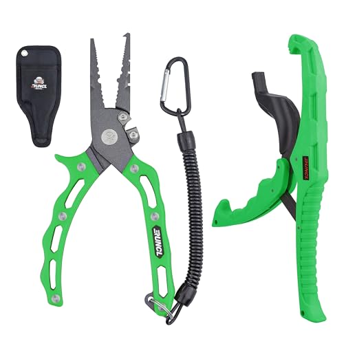 RUNCL Fishing Plier & Fish Lip Gripper Kit, Multi-Function Fishing Tools for Men, Premium Saltwater & Freshwater Fishing Gear, Ultimate Fishing Remover Extractor, Ideal Fishing Gifts for Men - style: 8" Green Plier Gripper Kit