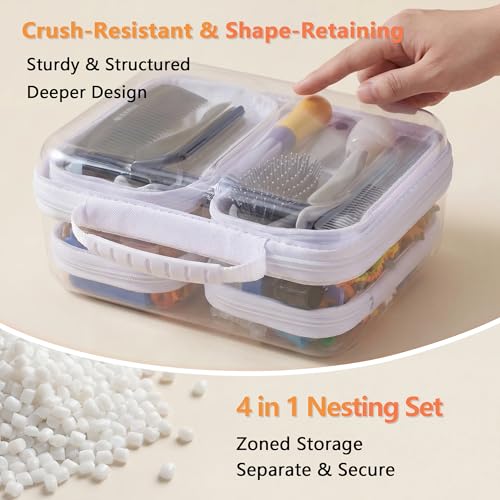 5PCS Travel Essentials for Toiletries with Handles, 1.2MM Thick Clear Hard Shell Zipper Case, Durable Makeup Bag for Cosmetics, Puzzles and Snacks, Clear Travel Bag for Diaper Bag Organizer - color: White, size: Handle L+4S