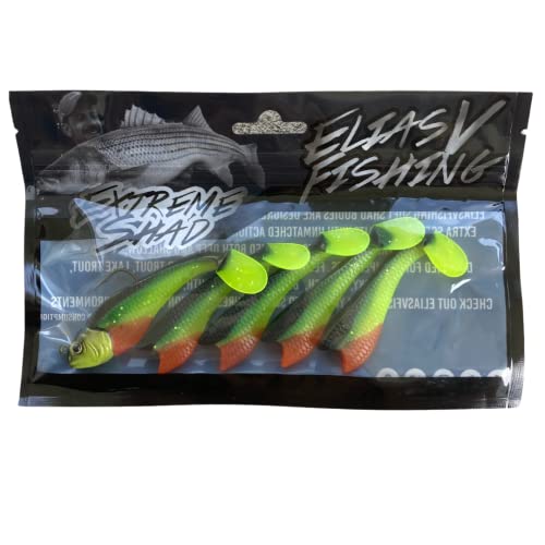 Mackinaw Shad Pre Rigged Swimbait, Paddle Tail Swim Baits, Ready to Fish Soft Plastic Swimbaits, Swim Baits for Bass Fishing, Saltwater Fishing Lures and Freshwater Fishing Lures - color: Black Chartreuse