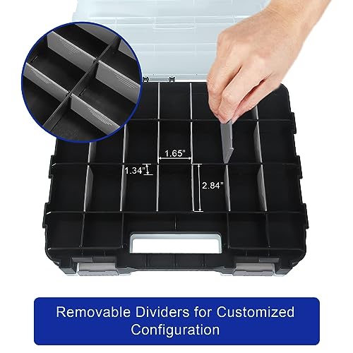 Double Side Tool Box Organizer, Hardware Storage Box, Portable Small Parts Organizer with Removable Plastic Dividers for Screws, Nuts, Nails, Bolts, Grey - color: Grey
