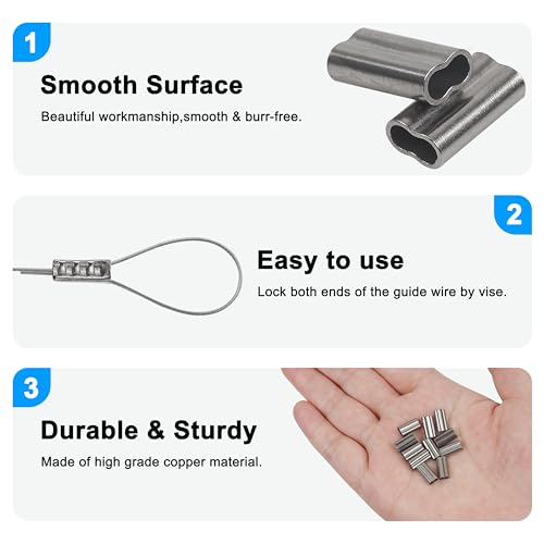 AGOOL Copper Double Barrel Crimp Sleeves - 200pcs Fishing Crimp Sleeves Brass Copper Crimping Loop Sleeve Fishing Line Tube Connector Fishing Wire Leader Rigging Tackle, Size 0.8mm-2.6mm - size: Inner Dia 0.8mm