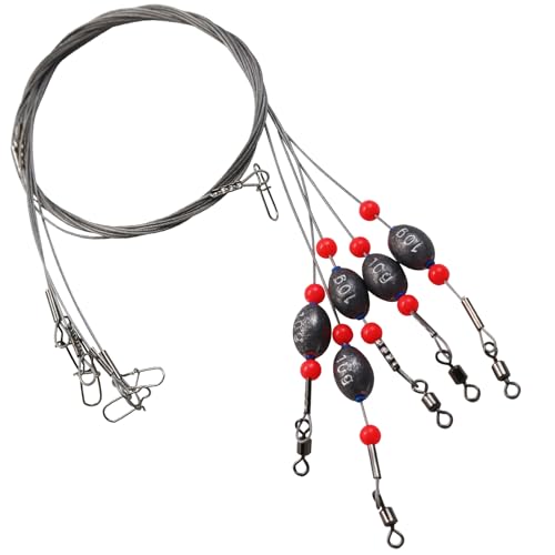 Fishing Egg Sinker with Soft Plastic Core Weight Rigs 5pcs Flounder Rig Saltwater,176.37lb Fishing Wire Leader with Egg Sinker Swivels Snap, Grouper Bottom Fishing Rigs - color: rig, size: 10g(1/3oz)-5pcs