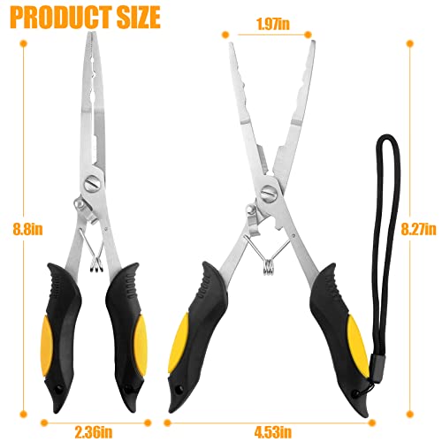 Hikary Long Nose Fishing Pliers,Ice Fishing Gear,Stainless Steel Hook Remover Braid Cutter Rustproof Fishing Multi-Tools Fishing Gripper for Freshwater Saltwater - color: yellow-8.8inch