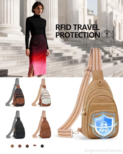 Anti Theft Crossbody Bags for Women RFID Leather Sling Purses,Crossbody Bags Travel Leather Fanny Pack for Women - color: Camel