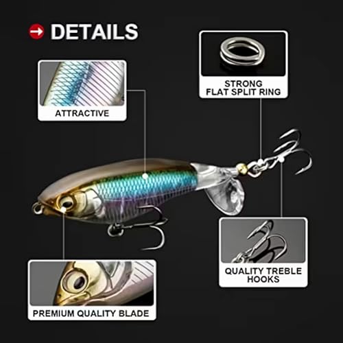 5Pcs Premium Top Water Fishing Lures, Fishing Lure for Bass with Soft Propeller Tail for Catfish,Pike Perch, Bass, Lures for Freshwater or Saltwater