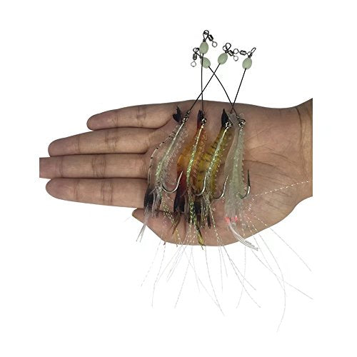 Artificial Silicone Soft Bait Set, Luminous Shrimp Fishing Lure with Hook Fishing Tackle, Freshwater/Saltwater - color: 4 Pcs