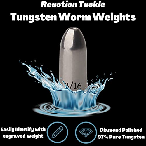 Reaction Tackle Tungsten Worm Weights for Bass Fishing - Bullet Sinkers for Texas Rig and Carolina Rig - Size Stamped Freshwater and Saltwater - color: Silver, size: 1/4 oz (6-Pack)