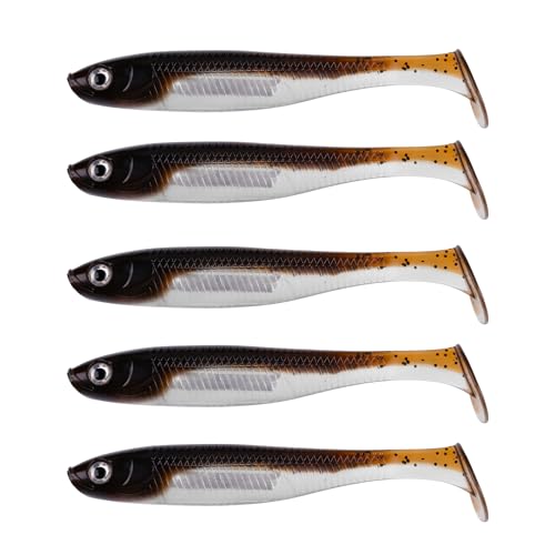 5/6Pcs Pre-Rigged Soft Plastic Lures, Paddle Tail Swimbait, Jig Heads for Bass, Walleye, Pike, Trout, Redfish Fishing - color: Pumpkin
