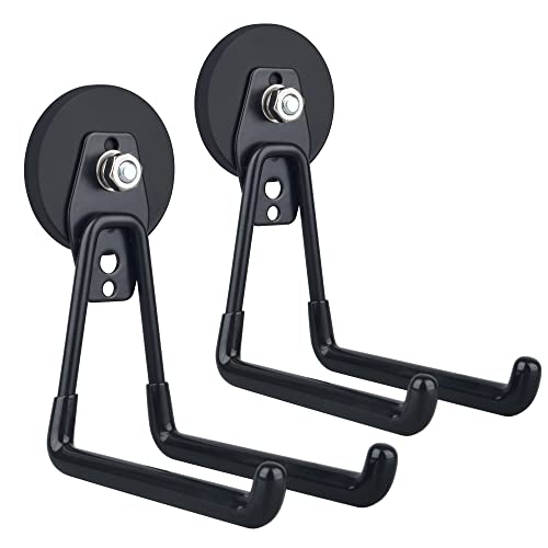 MUTUACTOR Magnetic Hooks Heavy Duty,2PCS Strong Magnetic Garage Hooks for Cruise Cabins,Anti-Scratch Magnet with Long Hooks for Power Drill,Garden Tools,Hose,Tool Chest,Steel Pegboard,Workshop - style: 2.6in Magnet L Black Hooks 2PCS