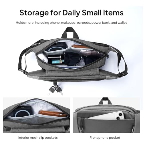 TOPEAST 4L Fanny Pack with Hidden Water Bottle Pocket, Water Resistant Nylon Waist Bag, Lightweight Crossbody Sling Bag for Men & Women, Large Capacity for Travel, Running, Walking & Cycling - color: GREY