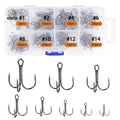 UCEC Fishing Hooks Treble Hooks Kit for Saltwater Freshwater, High Carbon Steel Strong Sharp Round Bend for Catfish Trout Hard Baits Lures, Size #1#2#4#6#8#10#12#14 110/50/210 Pack with Split Rings - style: 110pcs, #1 #2 #4 #6 #8 #10 #12 #14