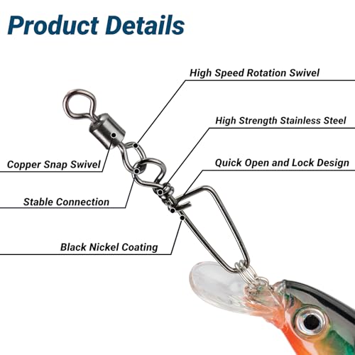 QISHUO Barrel Stainless Snap Swivels Strength Saltwater Lure Connector Fishing Steel Clips Fishing Swivel Rolling Black Nickel - size: Size8 (15lb) 50 pcs
