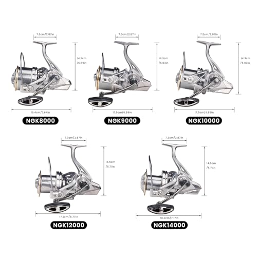 HAUT TON Spinning Reel 8000/9000/10000/12000/14000,6+1BB Metal Surf Fishing Reels,4.8:1 Gear Ratio 55lbs Drag Heavy Long Casting Inshore Saltwater Monster Fish - size: 10000, style: Ht-ngk