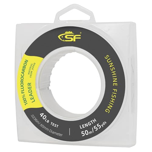 SF 100% Pure Fluorocarbon Leader Material Fishing Line Virtually Invisible Shock Resistant Increased Sensitivity Sink Fast Clear 55yd - color: Transparent, size: 55yd-40LB