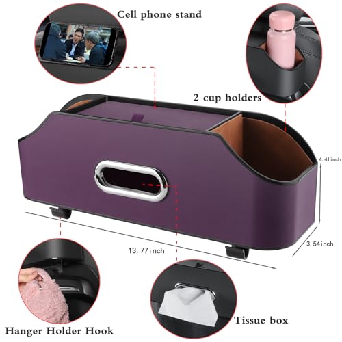 Car Seat Back Organizer - Stylish & Functional Storage for Family Adventures - Cup Holders, Tissue Box & Hooks - Perfect for Kids, Road Trips & Travel (Purple) - color: Purple