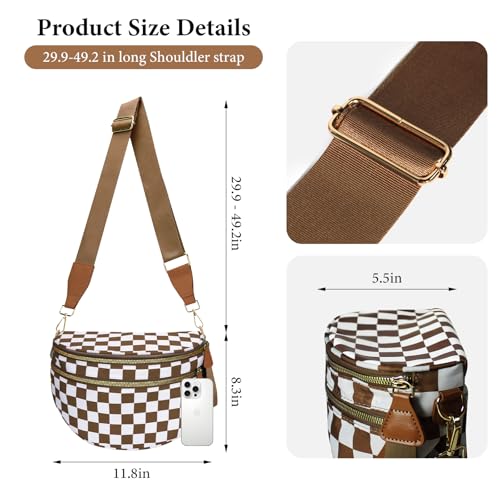 Crossbody Bags for Women, Checkered Bum Bag Crossbody, Spacious Nylon Shoulder Handbag Mom Bag (coffee white checkered) - color: coffee white checkered