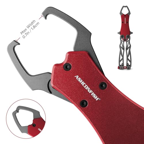 Ashconfish Fish Lip Gripper Pliers - Upgraded Muti-Function Aluminum Alloy Hook Remover and Split Ring Pliers for Fly Fishing, Ice Fishing, Fishing Gear (Red) - color: Red