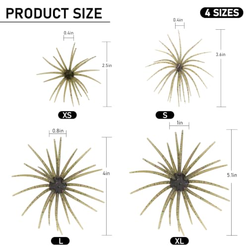 QualyQualy Urchin Bait for Bass Fishing, Floating TPE Creature Lures - 2.5'' / 3.6''/ 4'' /5.1'' Multi-Tentacle Soft Plastic Bait for Bass, Walleye, Pike - color: #08 White, size: S-10pcs