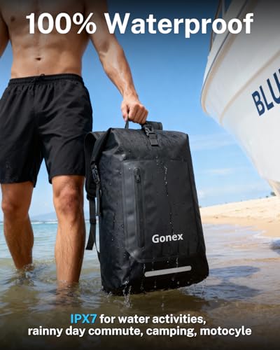 Gonex Waterproof Ultralight TPU Backpack 35L Roll Top Dry Bag, Kayaking | Back Padding, Camping, Fishing, Travel, Adjustable Straps, External & Internal Storage Pockets, Black - color: Black, size: 35L