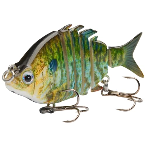Bassdash SwimPanfish 2.5”/0.34oz Hard Bluegill Swimbaits Multi Jointed Topwater Trout Bass Fishing Crank Lure,Pack of 4 - color: RBOB