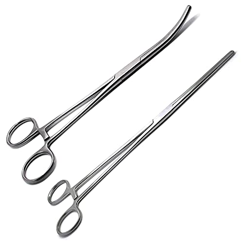 SURGICAL ONLINE Set of 2 Premium Quality 10" Long Rochester Pean Hemostat Full Mouth Serration Forceps Straight & Curved Clamps Three Locking Positions - SurgicalOnline
