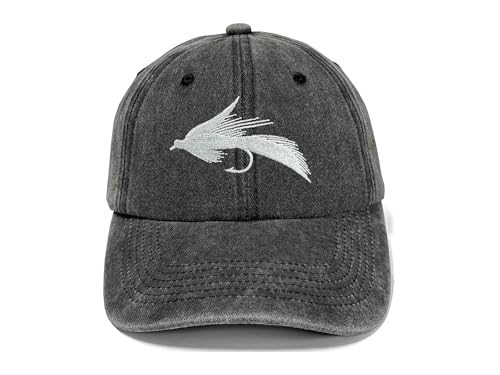 Fishing Baseball Cap for Men Women, Adjustable Embroidered Hat | Fishing Gear, Outdoor Adventure Design, Precision Embroidery Craft, One Size Adjustable Fit - color: Fly Fishing Lures (Washed Black)