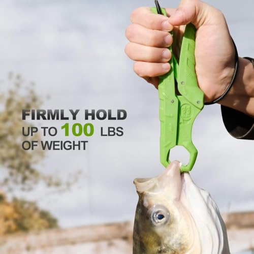 SNAIL TRAIL 7.5'' Floating Fish Gripper, Fishing Grabber, Catfish Mouth Pliers, Caught Bass Holder, Fish Scale Hook Clamp, Saltwater Lip Grip Tool with Lanyard, Gifts for Men, Green - color: Green, size: 7.5"