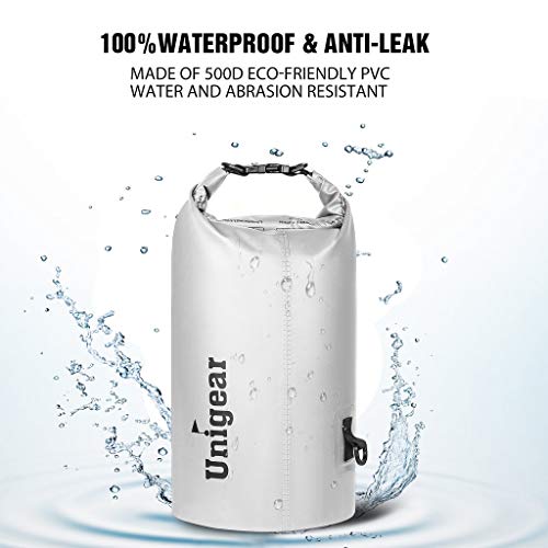 Unigear Dry Bag Waterproof, 2L/5L/10L/20L/30L/40L Floating and Lightweight Bags for Kayaking, Boating, Fishing, Swimming and Camping with Waterproof Phone Case - color: White, size: 5L