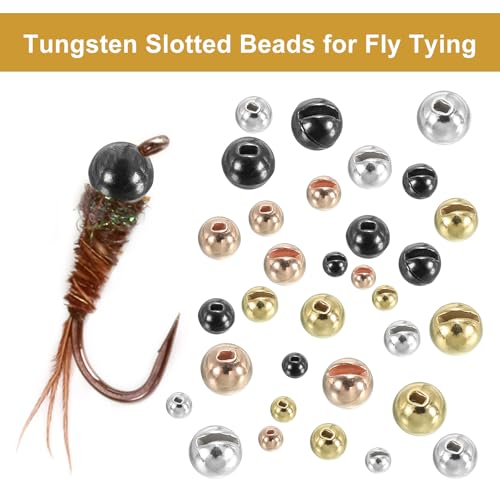 PATIKIL Fly Tying Tungsten Beads, Tungsten Slotted Beads for Fly Tying Jig Hooks - color: Gold Tone, size: 4mm