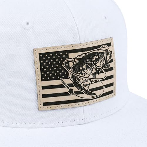 Fishing Gifts for Men - Snapback & Trucker Hats - American Flag Outdoor Fishing Hat - color: 10.white Flatbrim (Bass Flag)
