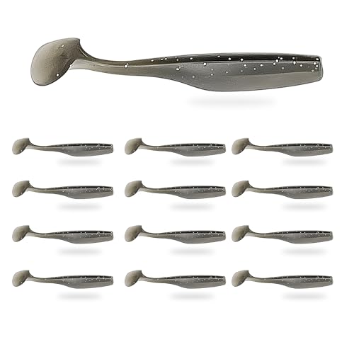 Soft Plastic Paddle Tail Swimbaits – 3 1/4", 4" & 5" Soft Plastic Fishing Lures with Extra-Large Tail for Lifelike Swimming Action – Freshwater & Saltwater - color: Smoke, size: 3 1/4 Inch - 12 Pack