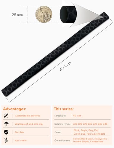 Accering Fishscale Pattern Heat Shrinkable Tube Shrink Wrap Handle Grip Absorb Sweat for Fishing Rod and Hand Tool (φ25mm, L3.3ft, Black) - color: Black, size: φ25mm, L3.3ft