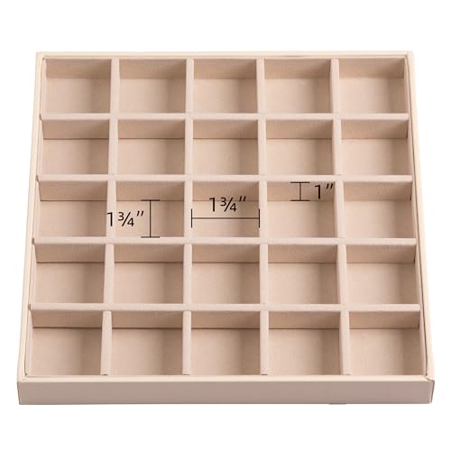 Frebeauty Earring Organizer Classic Jewelry Box 50 Slots Double Layer Jewelry Storage Case with 6 Necklace Hook and Bracelet Pocket(Beige) - color: Beige
