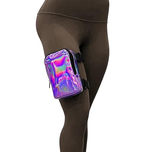 Holographic Thigh Bag | Leg Harness for Women | Outdoor Waist Pouch | Carnival Hiking Travel Fanny Pack with Adjustable Straps | Purple - color: Purple